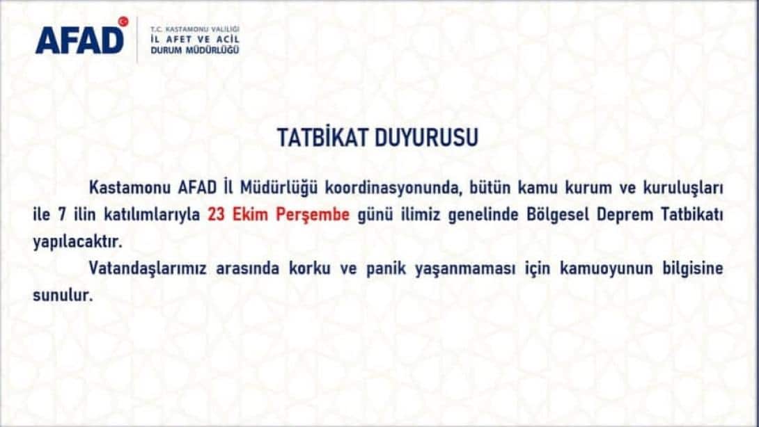 Kastamonu Bölgesel Deprem Tatbikatı